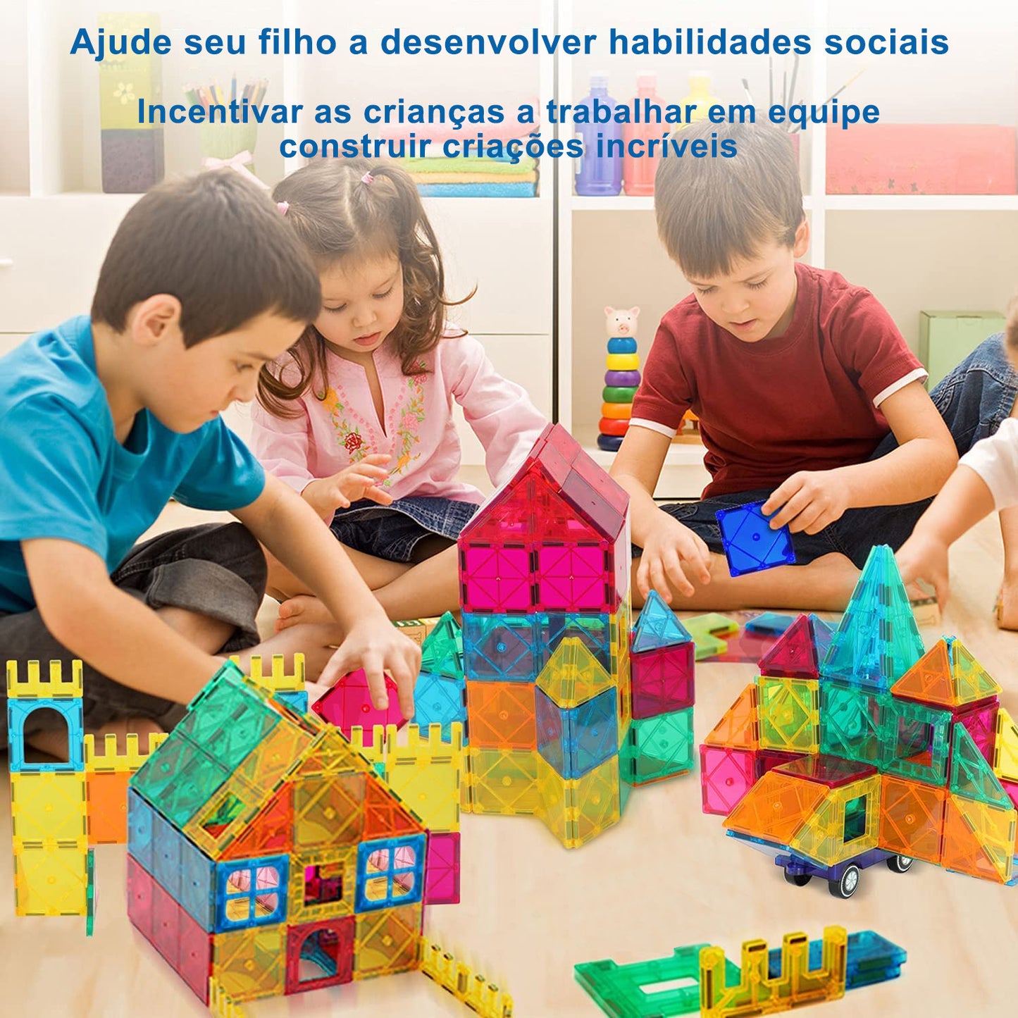 Blocos de Montar Magnéticos Construção Brinquedo Educativo Infantil 65 Peças BM438