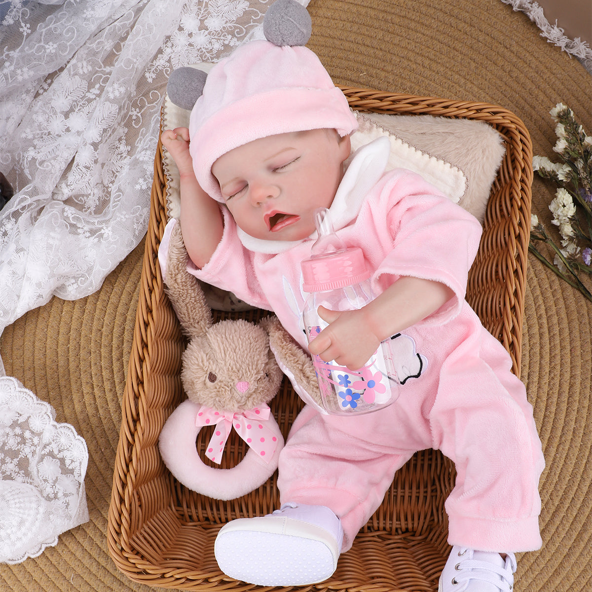 Brastoy Boneca Bebê Reborn Realista Silicone 48cm Menina Olho Fechado Barato OTA-IG558CS