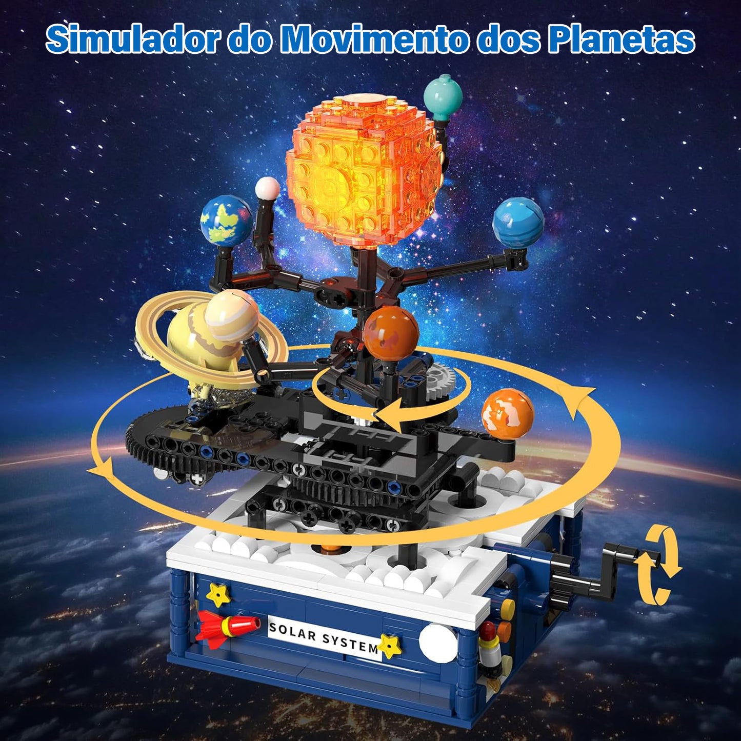 Conjunto de Blocos de Montar Construção Sistema Solar - Brinquedo de Planeta Giratório, Inclui Nove Planetas e Conjunto de Foguetes, Adequado para Crianças de 8 a 14 Anos, STEM Brinquedos   KJ9014BC