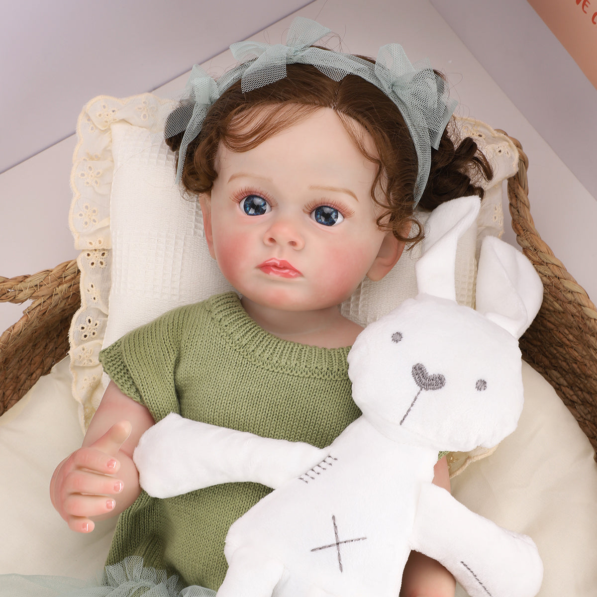 Brastoy Boneca Reborn Bebê Menina Pintada Realista 55cm Olhos Azuis