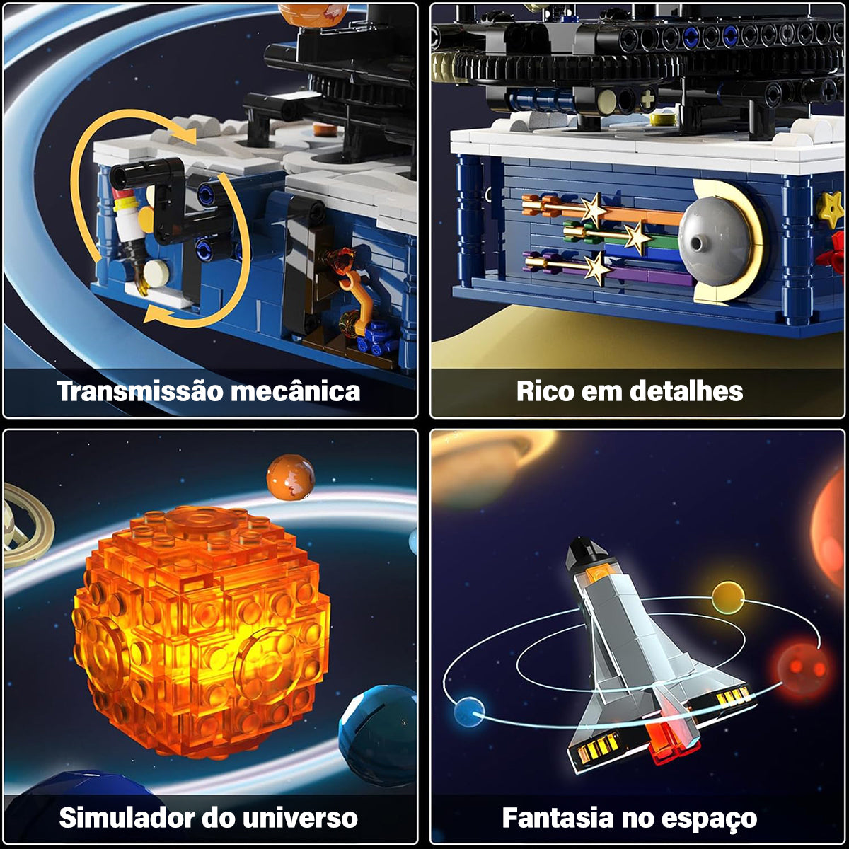 Conjunto de Blocos de Montar Construção Sistema Solar - Brinquedo de Planeta Giratório, Inclui Nove Planetas e Conjunto de Foguetes, Adequado para Crianças de 8 a 14 Anos, STEM Brinquedos   KJ9014BC