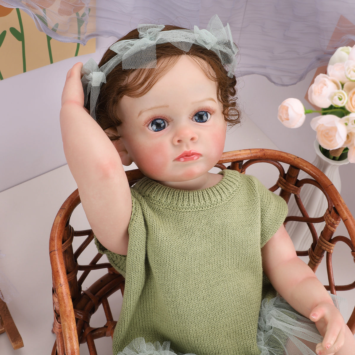 Brastoy Boneca Reborn Bebê Menina Pintada Realista 55cm Olhos Azuis