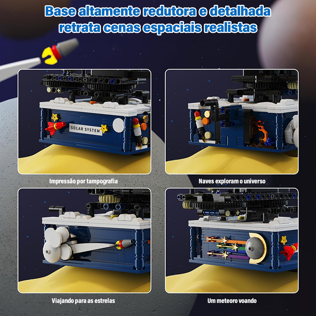 Conjunto de Blocos de Montar Construção Sistema Solar - Brinquedo de Planeta Giratório, Inclui Nove Planetas e Conjunto de Foguetes, Adequado para Crianças de 8 a 14 Anos, STEM Brinquedos   KJ9014BC