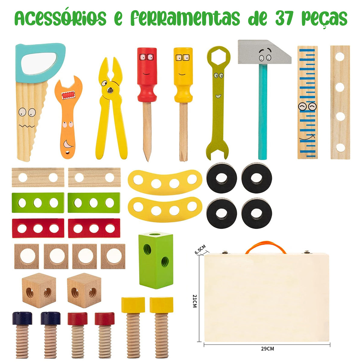 Brastoy Kit Caixa Maleta Madeira Infantil Com Ferramentas Montessori OTA-BM125