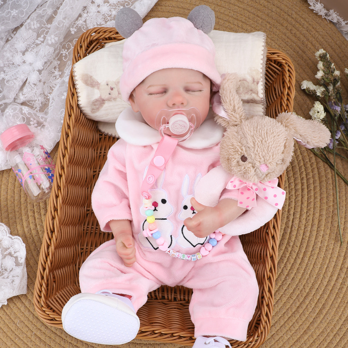 Brastoy Boneca Bebê Reborn Realista Silicone 48cm Menina Olho Fechado Barato OTA-IG558CS