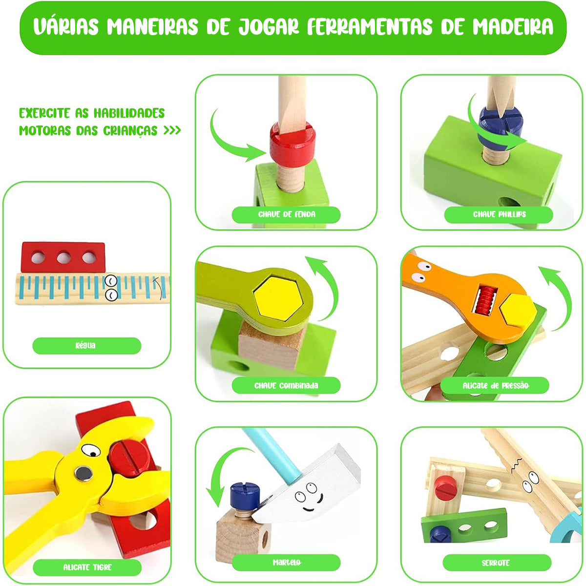 Brastoy Kit Caixa Maleta Madeira Infantil Com Ferramentas Montessori OTA-BM125