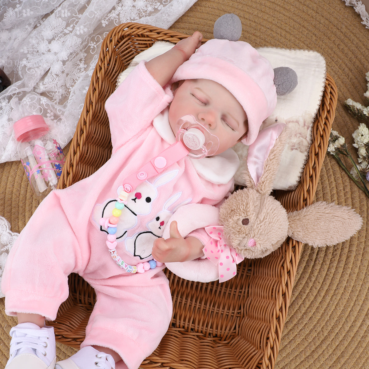 Brastoy Boneca Bebê Reborn Realista Silicone 48cm Menina Olho Fechado Barato OTA-IG558CS