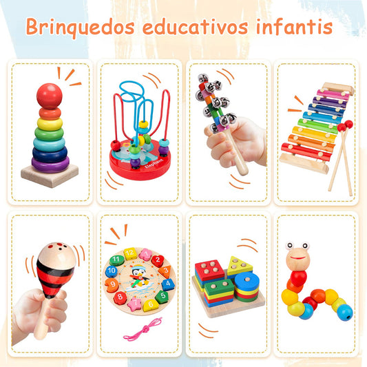 Brinquedo Educativo Montessori - Conjunto de Madeira com 8 Peças, Para Crianças de 1 a 3 Anos  KJ9104YZ