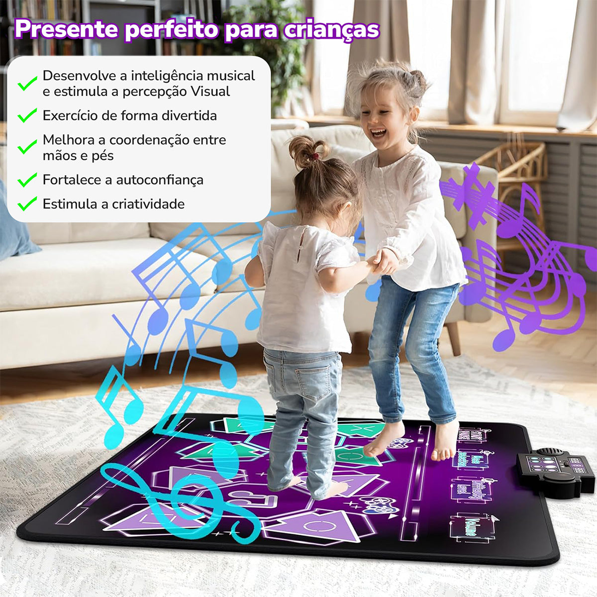 Aqui está o texto ajustado conforme solicitado (iniciais maiúsculas, com preposições em minúsculo):  Tapete de Dança, Tapete de Dança Duplo para Crianças, Tapete de Dança Rítmica Infantil com Diferentes Níveis de Dificuldade  KJ9080DZ