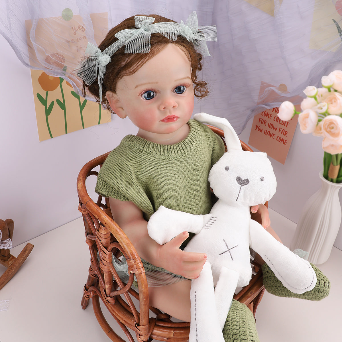 Brastoy Boneca Reborn Bebê Menina Pintada Realista 55cm Olhos Azuis