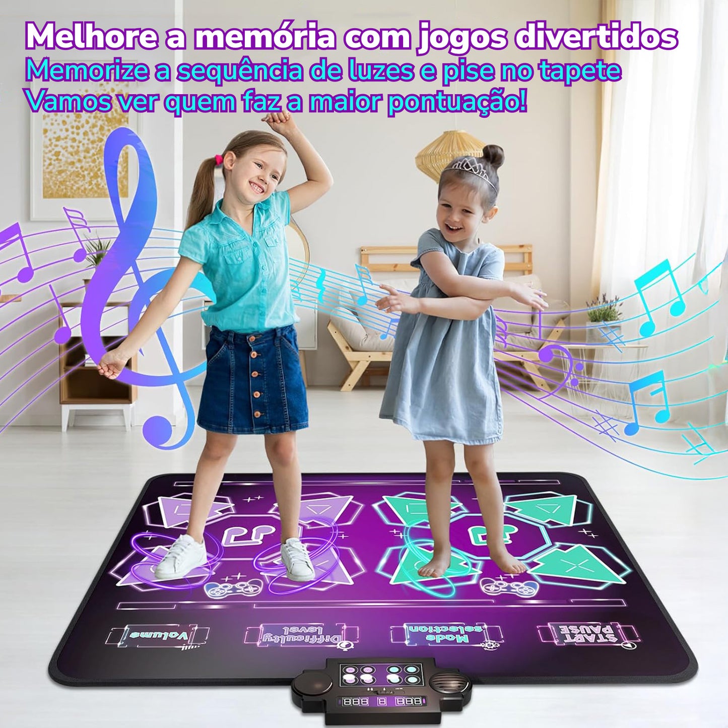 Aqui está o texto ajustado conforme solicitado (iniciais maiúsculas, com preposições em minúsculo):  Tapete de Dança, Tapete de Dança Duplo para Crianças, Tapete de Dança Rítmica Infantil com Diferentes Níveis de Dificuldade  KJ9080DZ