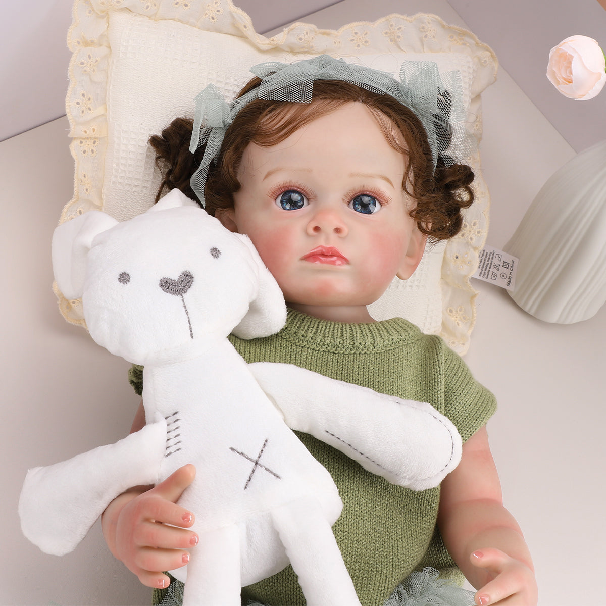 Brastoy Boneca Reborn Bebê Menina Pintada Realista 55cm Olhos Azuis