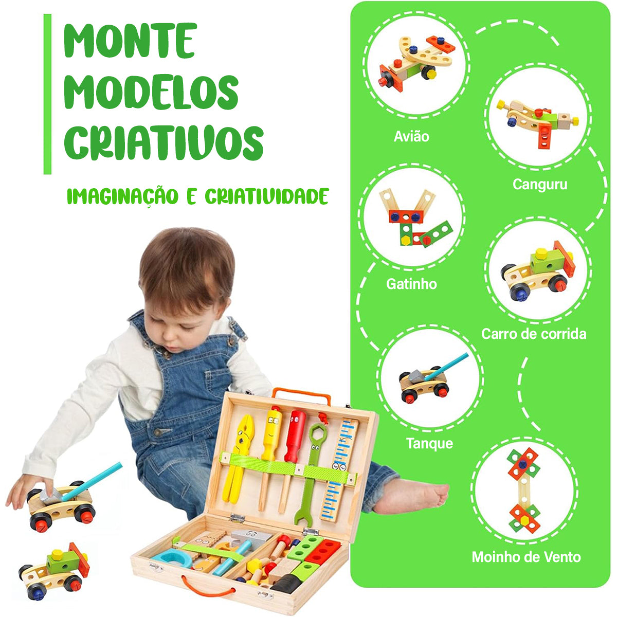 Brastoy Kit Caixa Maleta Madeira Infantil Com Ferramentas Montessori OTA-BM125