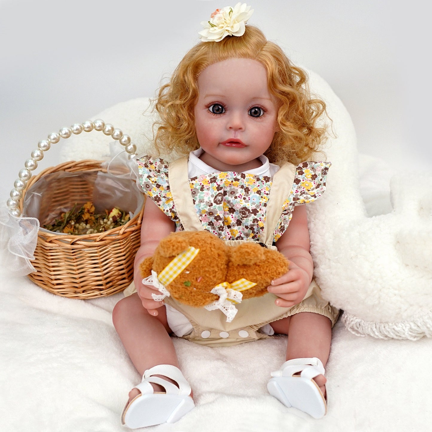 Brastoy Bebê Reborn Boneca Silicone 55cm Menina Pintado Realista Cabelo Dourado OE-IG544RB