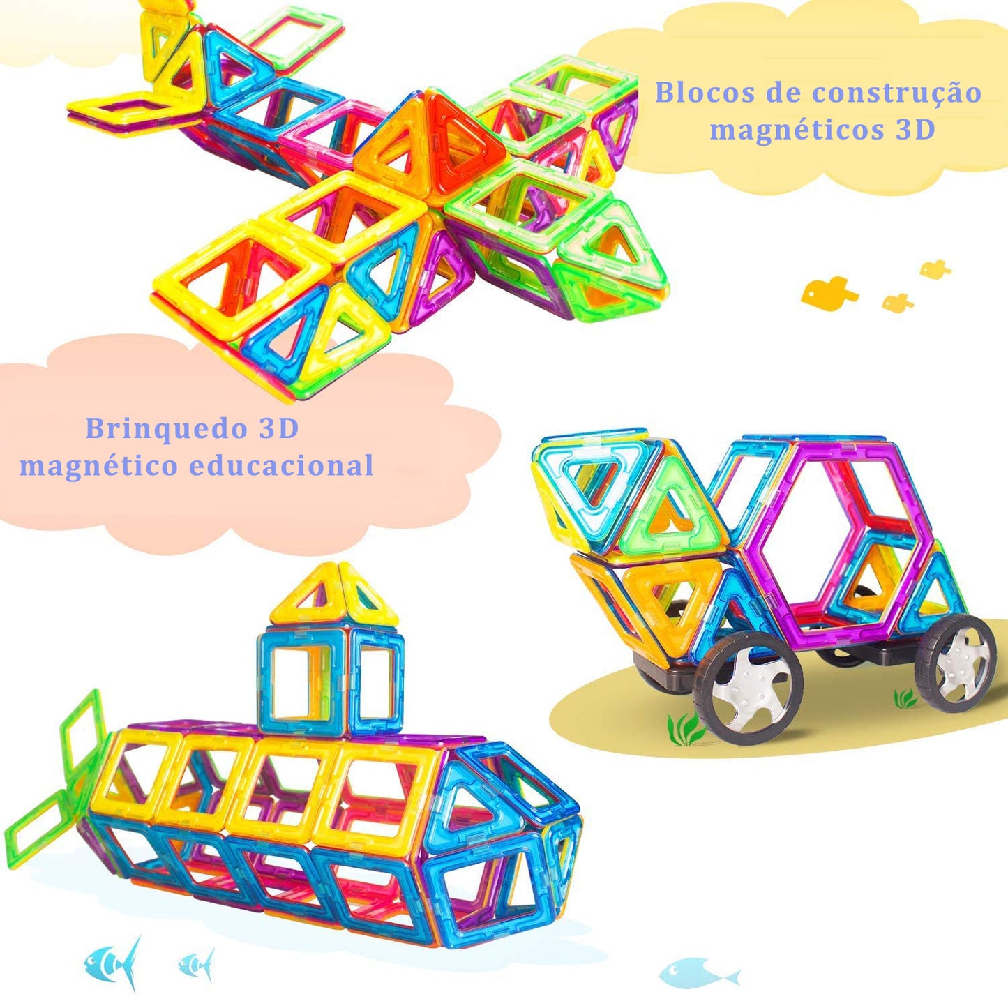 Blocos de Montar Magnéticos Construção 120 Peças Brinquedo Educativo Infantil BS-04