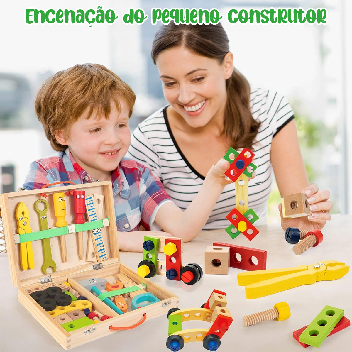 Brastoy Kit Caixa Maleta Madeira Infantil Com Ferramentas Montessori OTA-BM125