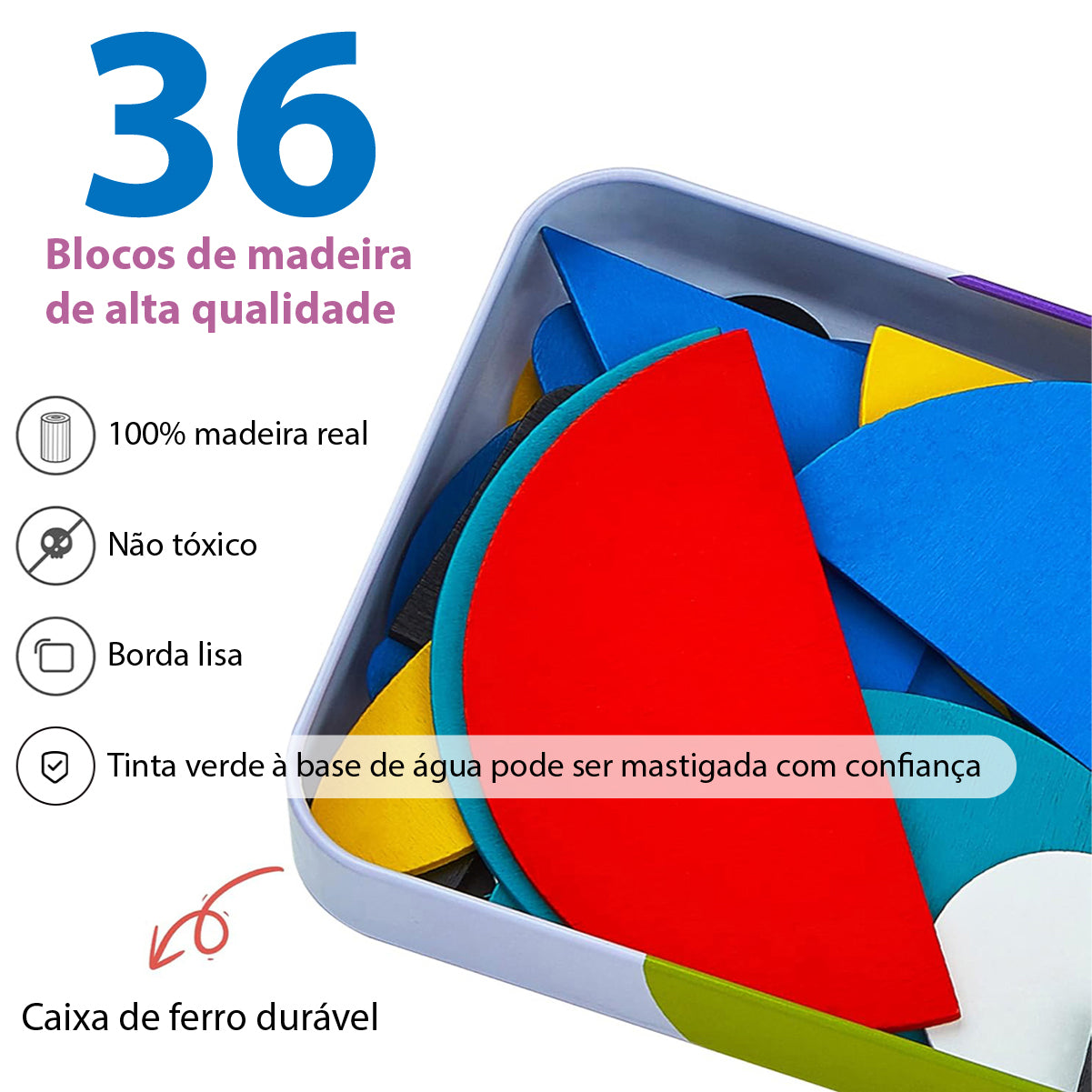 Brinquedo de Aprendizagem Montessori - Quebra-cabeça de Madeira, Contendo 36 Blocos e 60 Cartas, Adequada para Crianças de 1 a 3 Anos   CB903