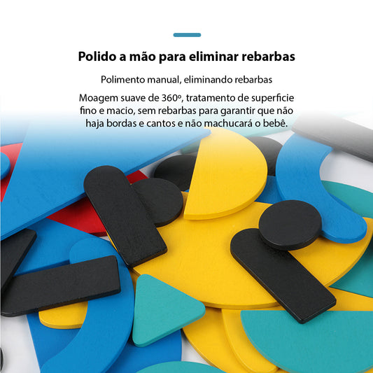 Brinquedo de Aprendizagem Montessori - Quebra-cabeça de Madeira, Contendo 36 Blocos e 60 Cartas, Adequada para Crianças de 1 a 3 Anos CB903