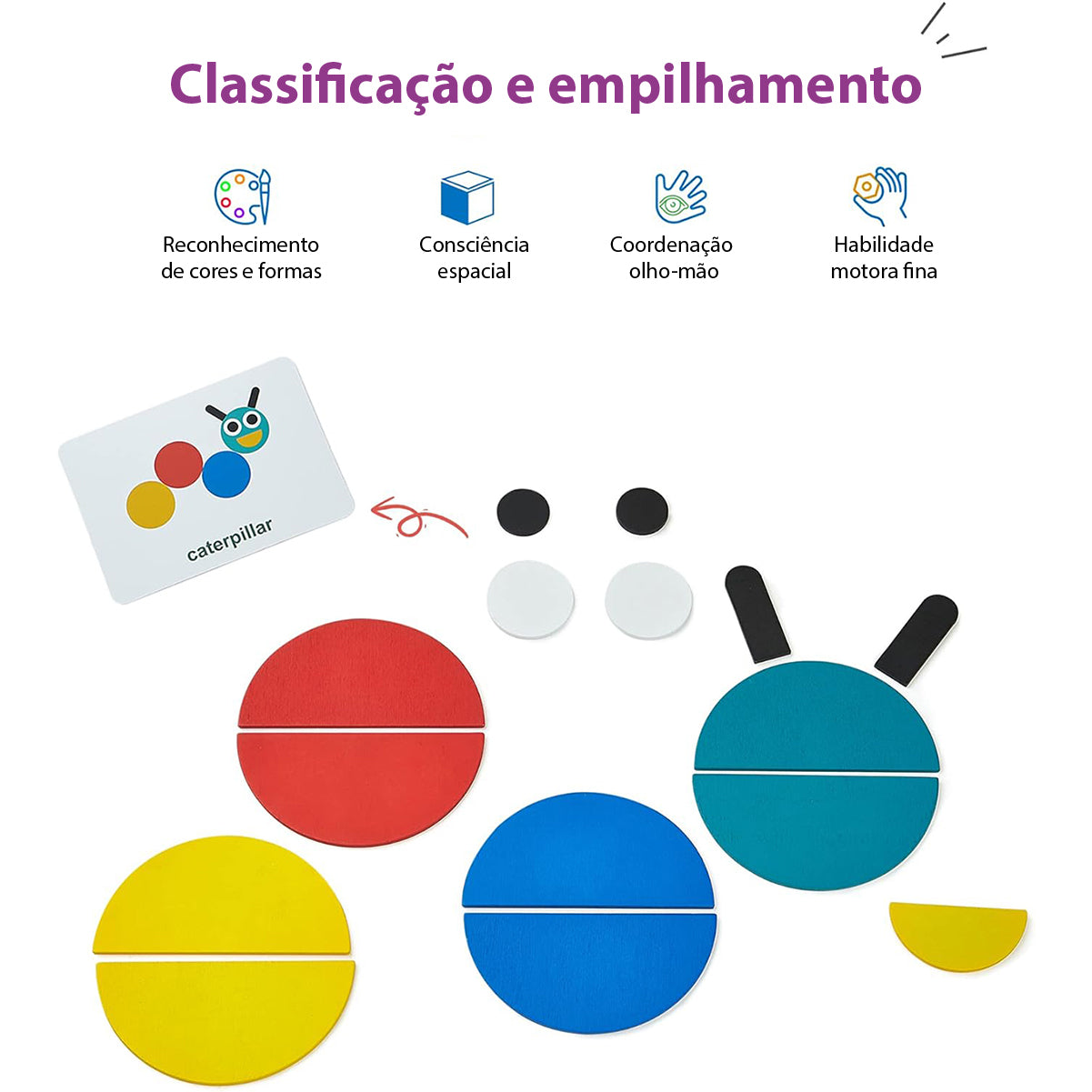Brinquedo de Aprendizagem Montessori - Quebra-cabeça de Madeira, Contendo 36 Blocos e 60 Cartas, Adequada para Crianças de 1 a 3 Anos   CB903