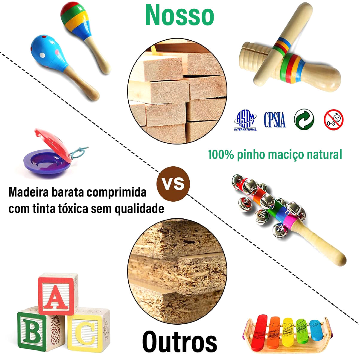 Instrumentos Musical Set de Percussão de Madeira Brinquedos Educativo Infantis Com Bolsa    CB905