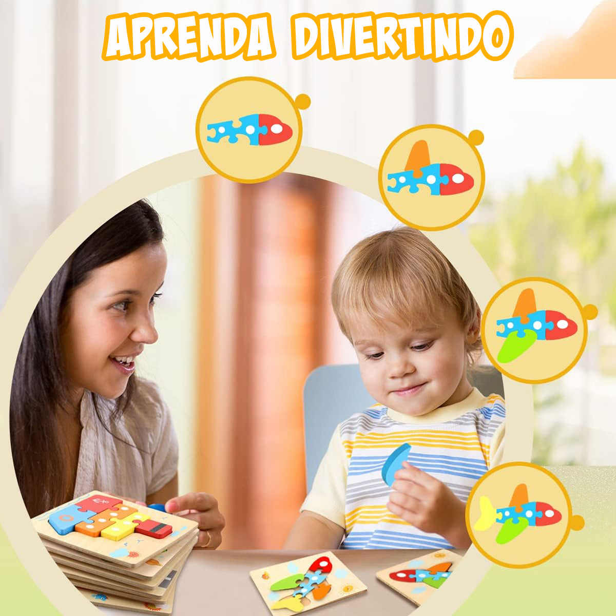 Brinquedos Montessori Para Crianças de 3 Anos - Blocos de Construção de Quebra-cabeça de Madeira com 6 Maneiras de Brincar   CB908