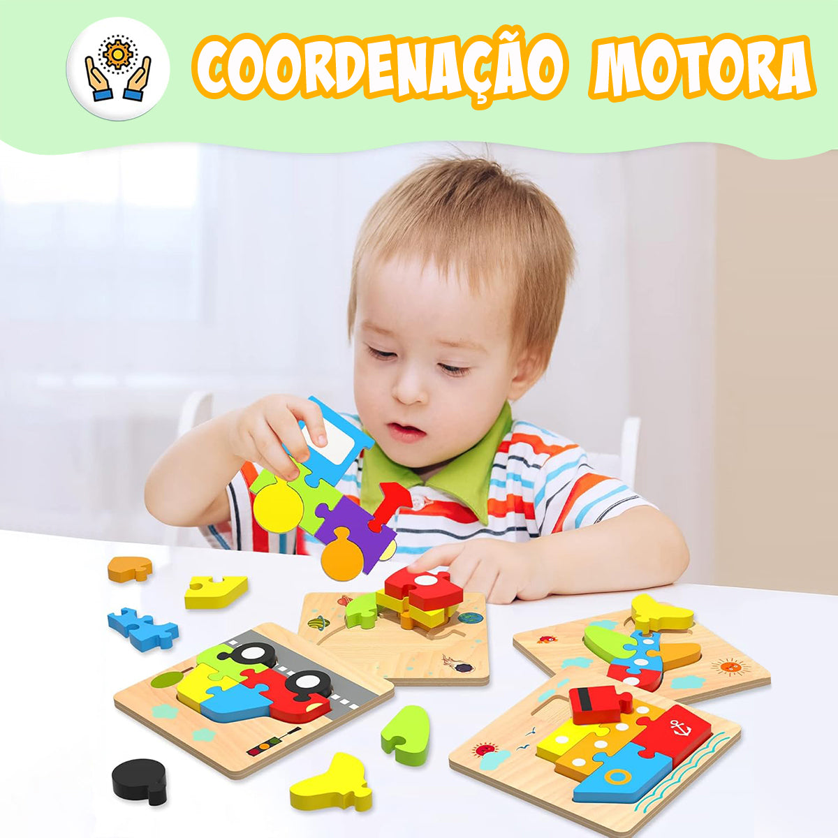 Brinquedos Montessori Para Crianças de 3 Anos - Blocos de Construção de Quebra-cabeça de Madeira com 6 Maneiras de Brincar   CB908