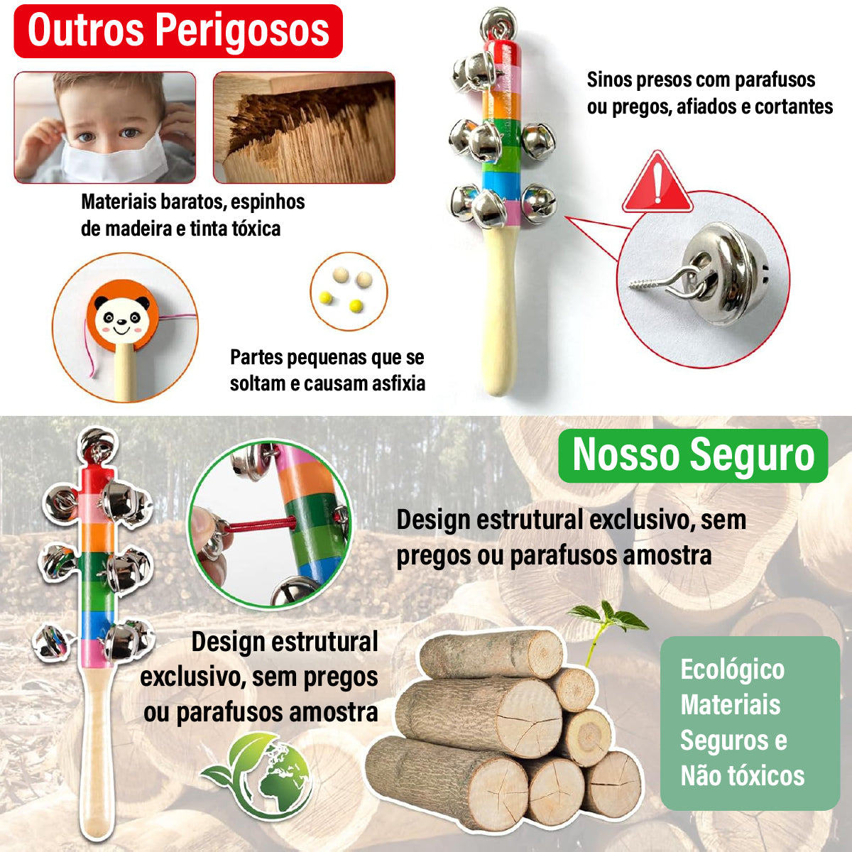 Instrumentos Musical Set de Percussão de Madeira Brinquedos Educativo Infantis Com Bolsa    CB905