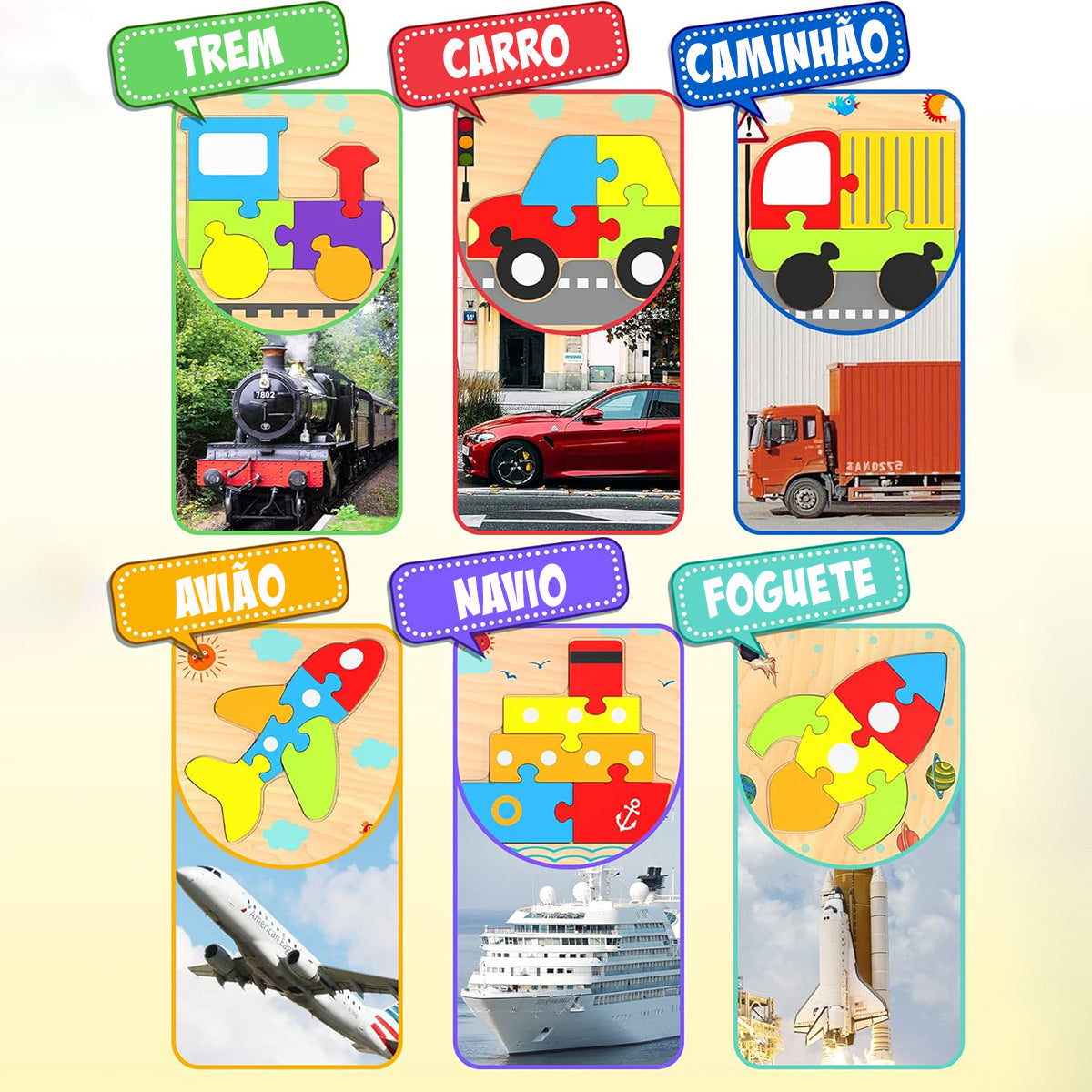 Brinquedos Montessori Para Crianças de 3 Anos - Blocos de Construção de Quebra-cabeça de Madeira com 6 Maneiras de Brincar   CB908