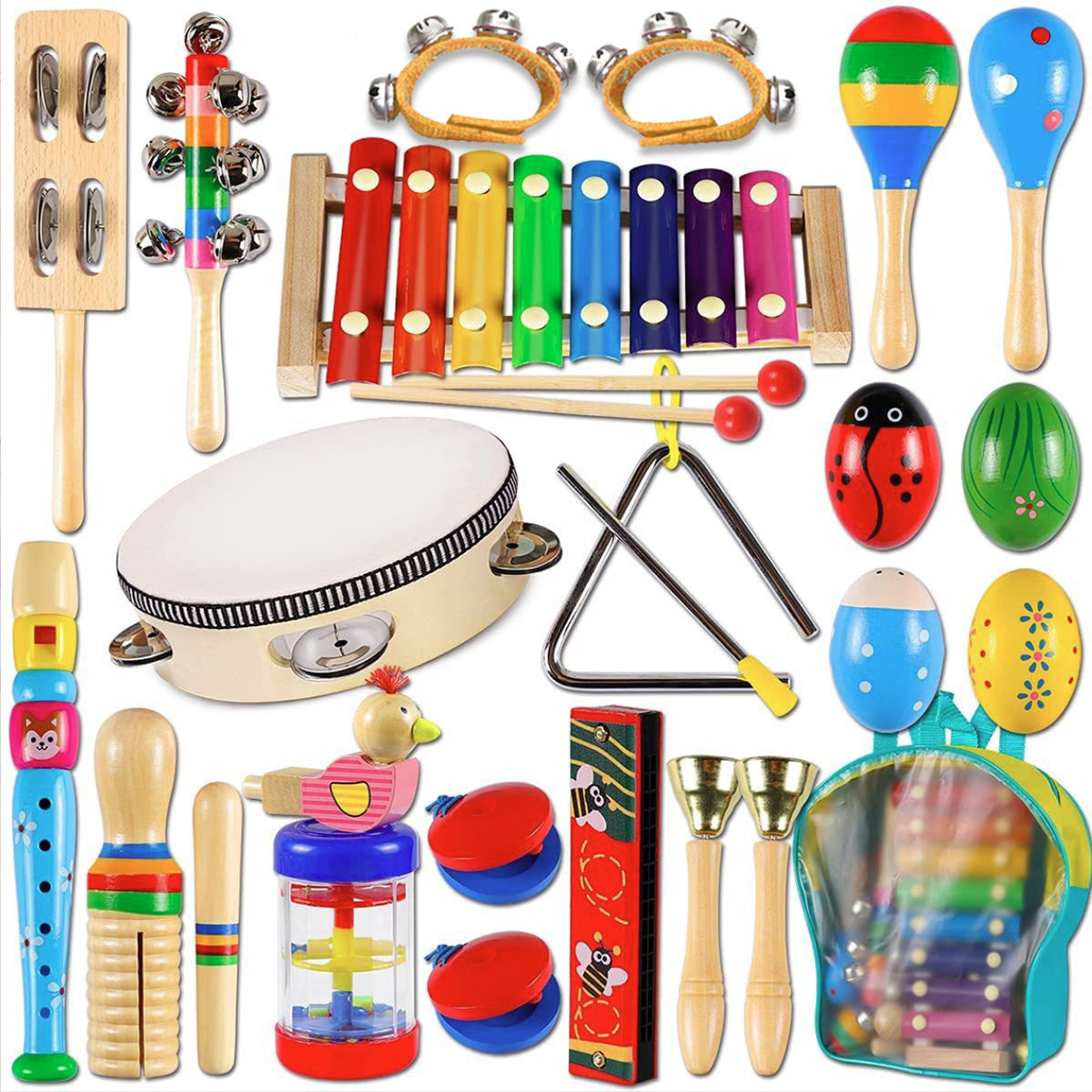 Instrumentos Musical Set de Percussão de Madeira Brinquedos Educativo Infantis Com Bolsa    CB905