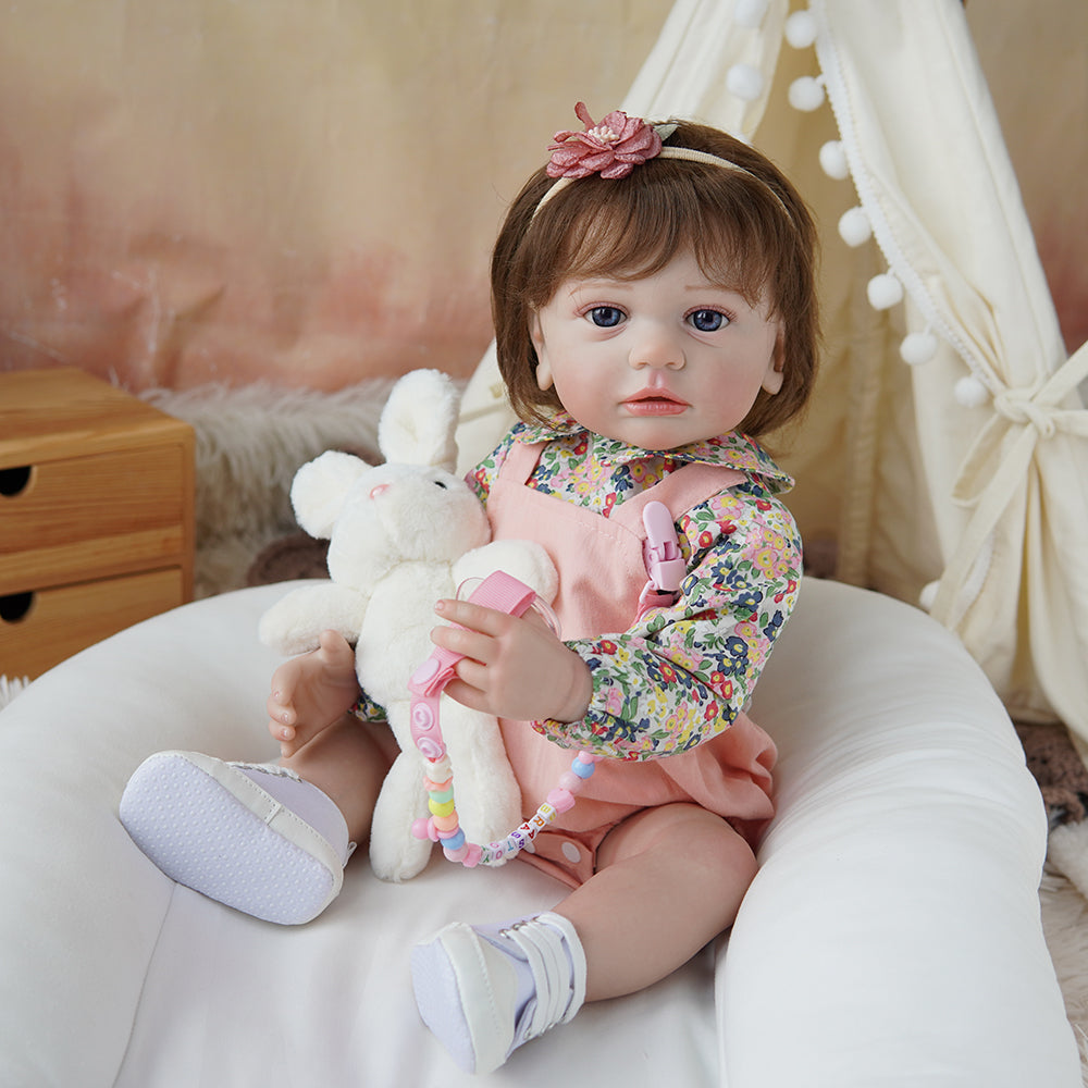 Boneca Bebê Reborn Pintada Realista Menina 55cm De Silicone OTA-IG244CS