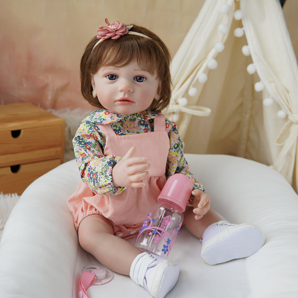 Boneca Bebê Reborn Pintada Realista Menina 55cm De Silicone OTA-IG244CS