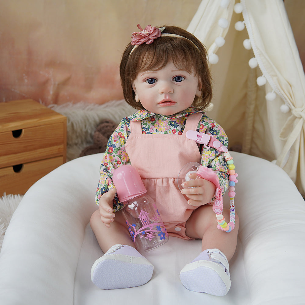 Boneca Bebê Reborn Pintada Realista Menina 55cm De Silicone OTA-IG244CS