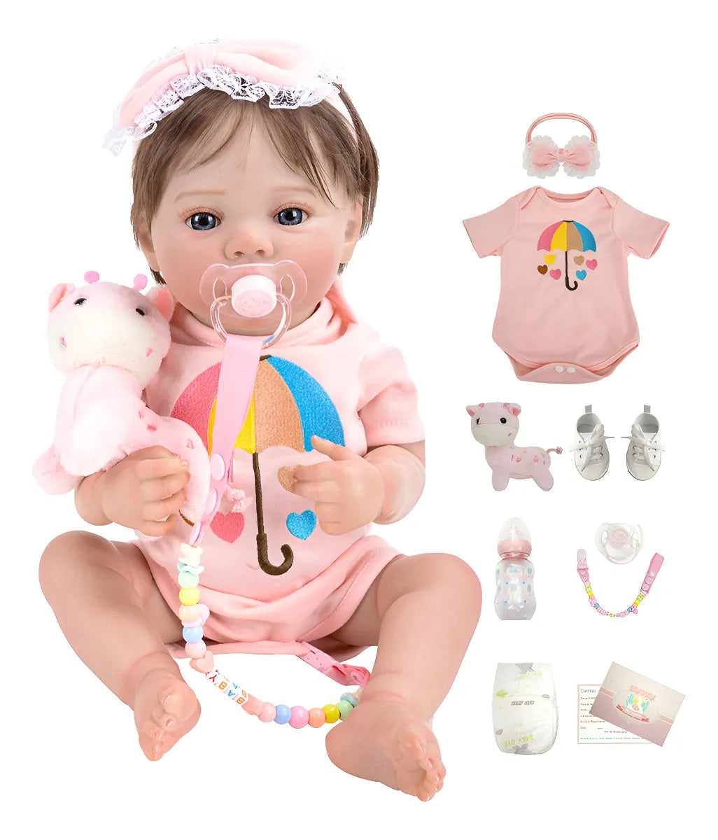 Brastoy Boneca Bebê Reborn Pintada Menina 48cm Corpo De Silicone OTA-IG594CS