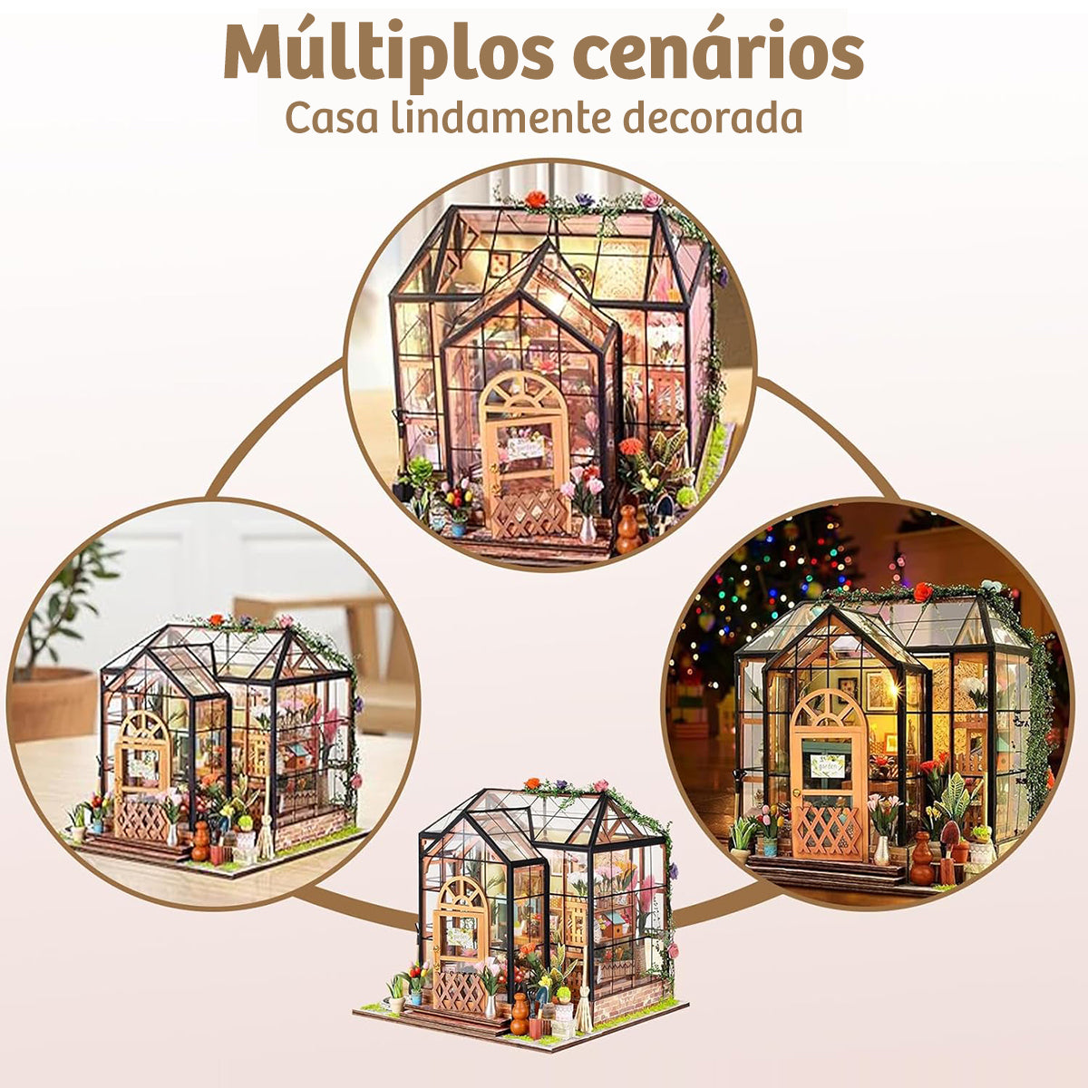 Blocos de Montar Construção de Casas Livraria Madeira DIY Brinquedos Com Luz LED e Capa (Sala de Flores)   KJ9053JZ