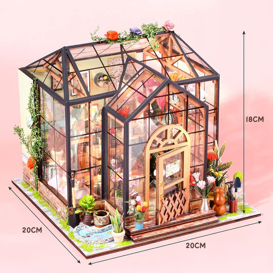 Blocos de Montar Construção de Casas Livraria Madeira DIY Brinquedos Com Luz LED e Capa (Sala de Flores)   KJ9053JZ