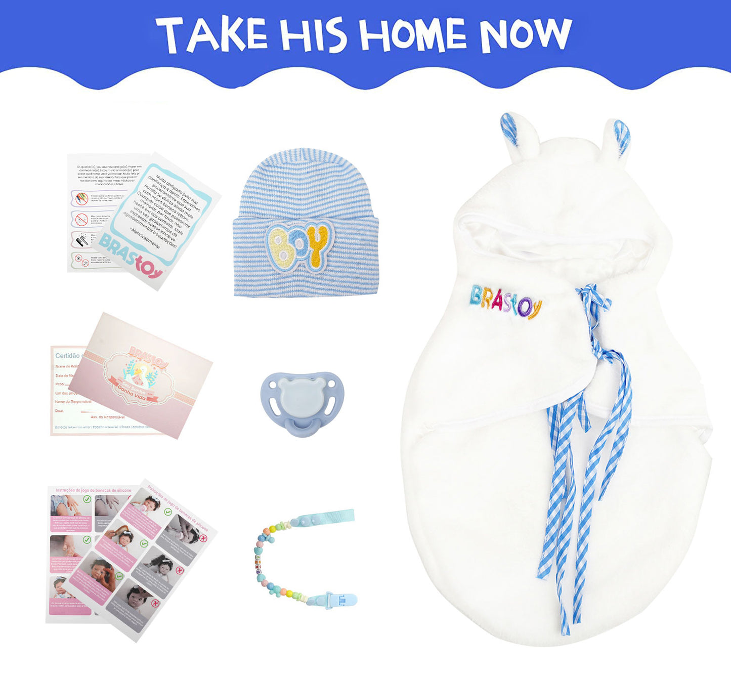 Brastoy Bebê Reborn Boneca Silicone Solido Menino 40cm IG-528